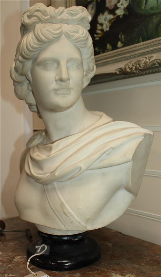 A 20th century composition bust of Apollo, 19.5in.